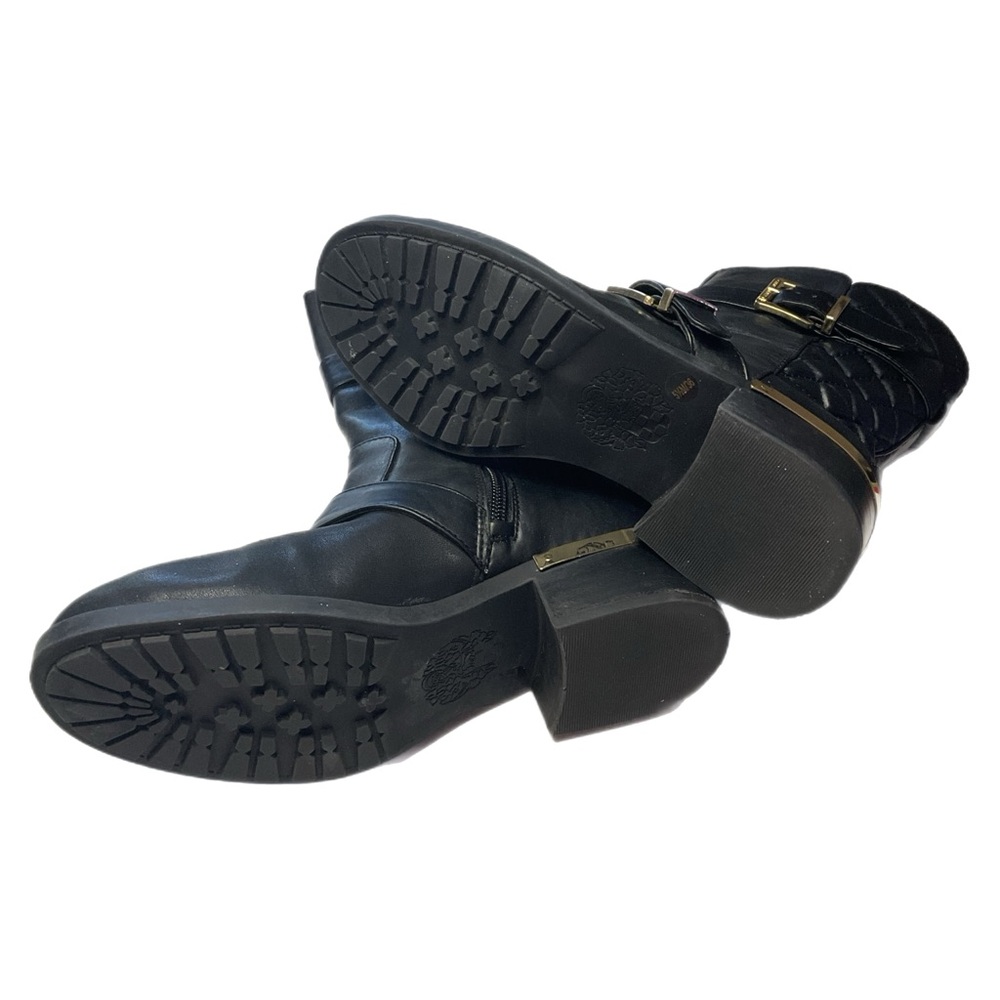 VINCE CAMUTO Wilamena Black Leather Goldtone Buckle Quilted Mid Calf Boot 5.5M - Picture 5 of 15
